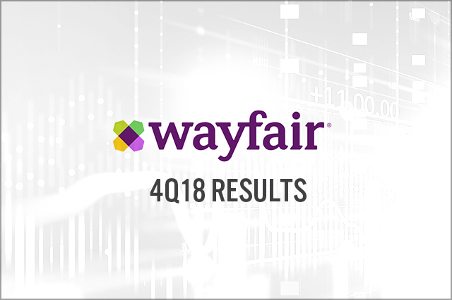 Wayfair (NYSE: W) 4Q18 Results: Beats Consensus on Revenues and EPS; 1Q19 Guidance in Line