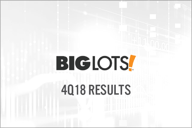 Big Lots (NASDAQ: BIG) 4Q18 Results: Revenues in Line, Big Beat on EPS, Guides for Lower EPS