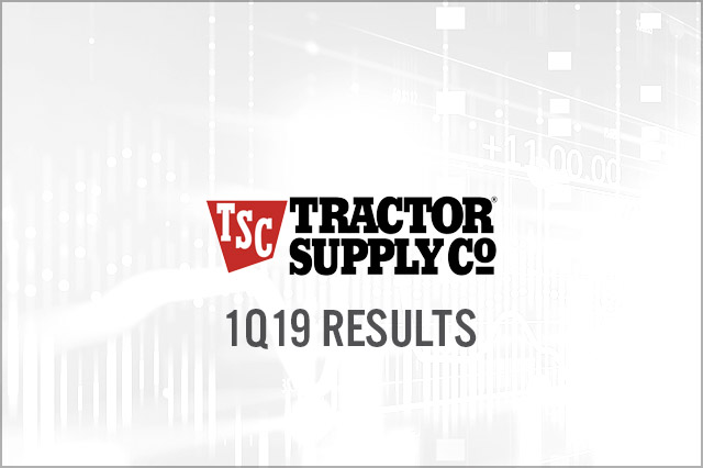 Tractor Supply Company (NASDAQ: TSCO) 1Q19 Results: Revenues and Comps Beat Consensus Estimates While Guidance Remains in Line