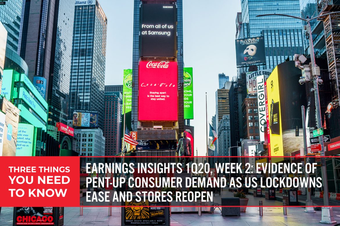 Three Things You Need To Know: Earnings Insights 1Q20, Week 2—Evidence of Pent-Up Consumer Demand as US Lockdowns Ease and Stores Reopen